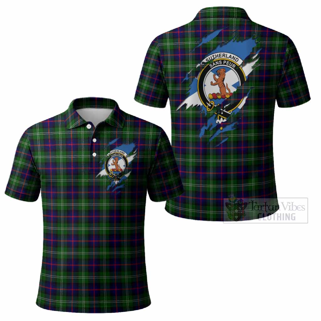Sutherland Clan Crest In Me Tartan Polo Shirt Scotland Flag Style