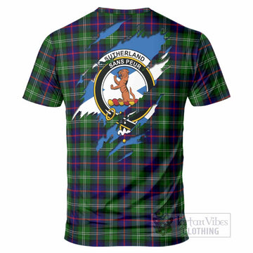 Sutherland Clan Crest In Me Tartan T-Shirt Scotland Flag Style