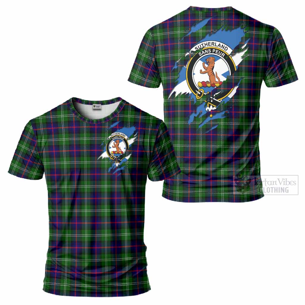 Sutherland Clan Crest In Me Tartan T-Shirt Scotland Flag Style