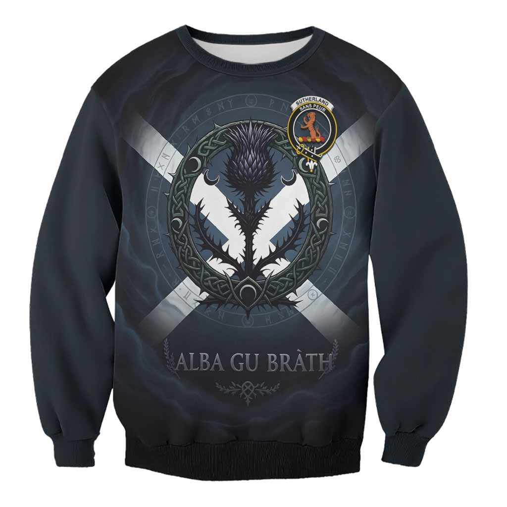 Sutherland Clan Crest Sweatshirt with Celtic Knot Thistle and Saltire
