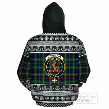 Sutherland Clan Tartan Christmas Cotton Hoodie with Family Crest