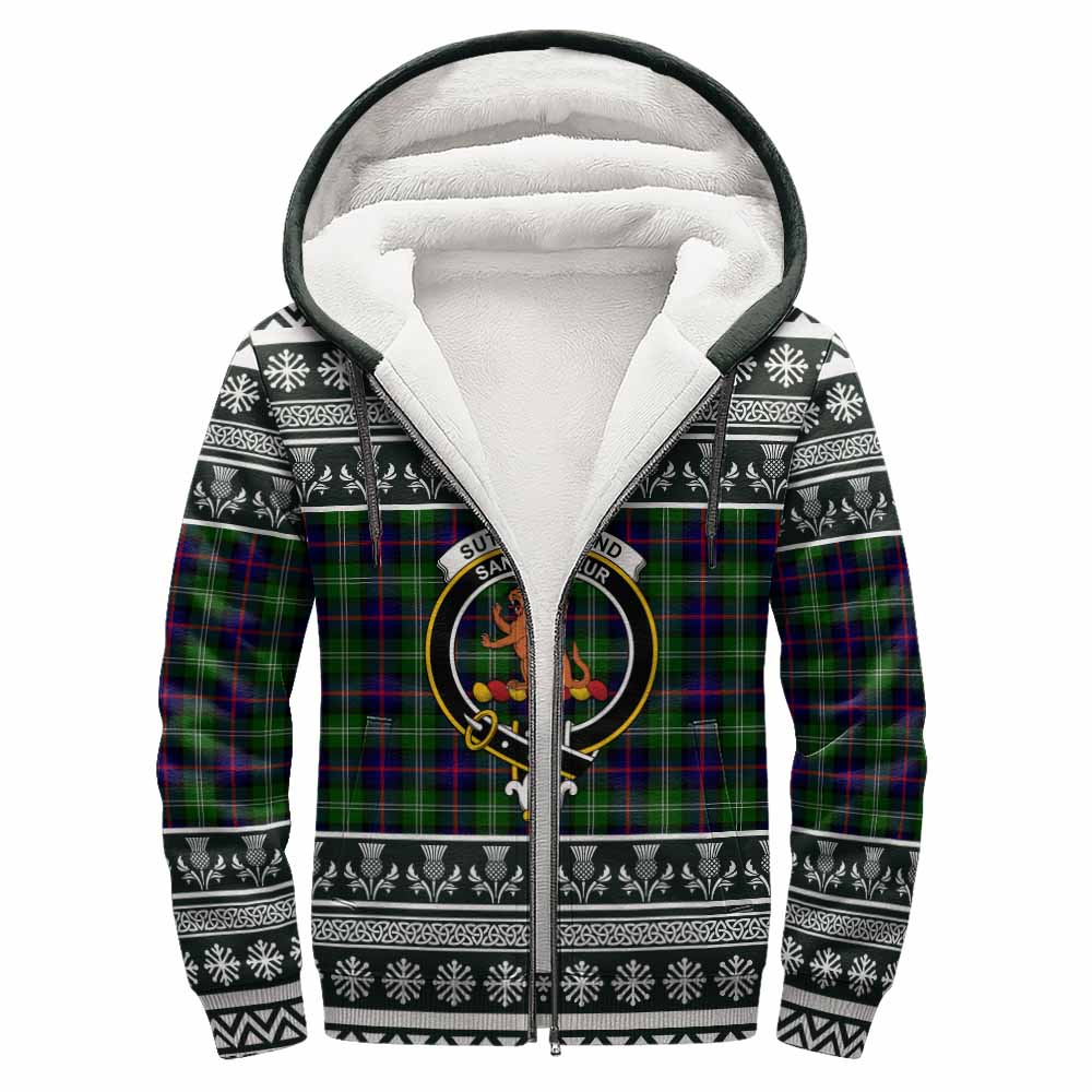 Sutherland Clan Tartan Christmas Fleece Hoodie with Family Crest - Tartan Vibes Clothing
