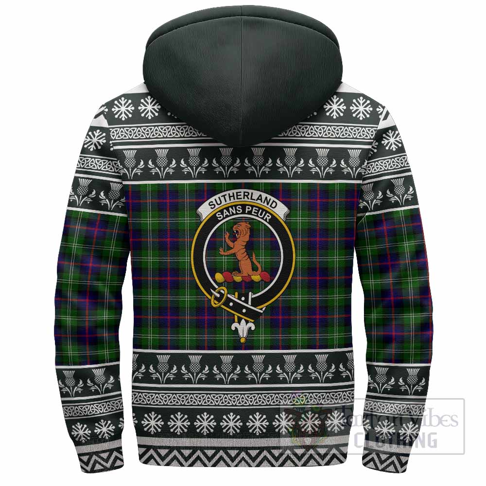 Sutherland Clan Tartan Christmas Fleece Hoodie with Family Crest - Tartan Vibes Clothing