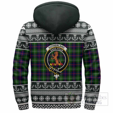 Sutherland Clan Tartan Christmas Fleece Hoodie with Family Crest