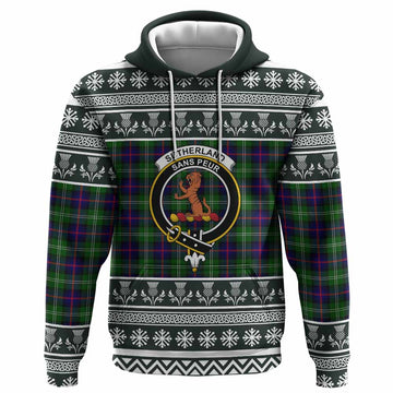Sutherland Clan Tartan Christmas Hoodie with Family Crest