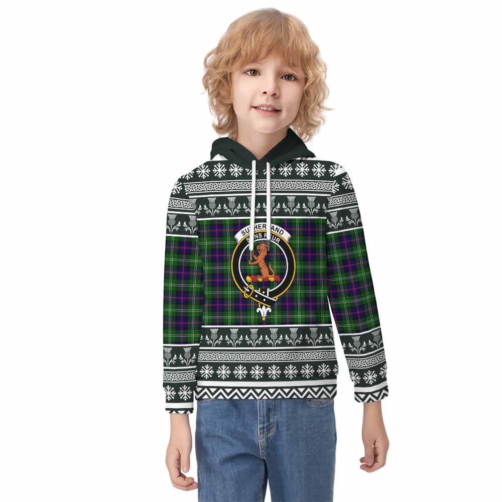 Sutherland Clan Tartan Christmas Kid Hoodie with Family Crest - Tartan Vibes Clothing