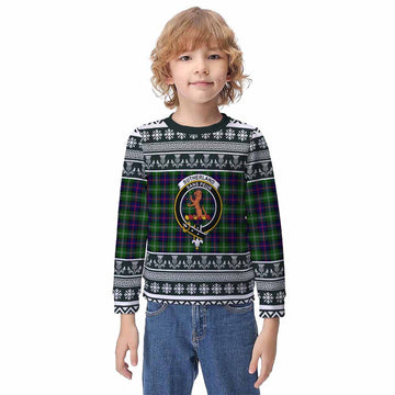 Sutherland Clan Tartan Christmas Kid Ugly Sweatshirt with Family Crest