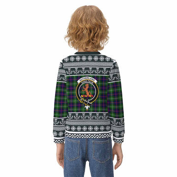 Sutherland Clan Tartan Christmas Kid Ugly Sweatshirt with Family Crest