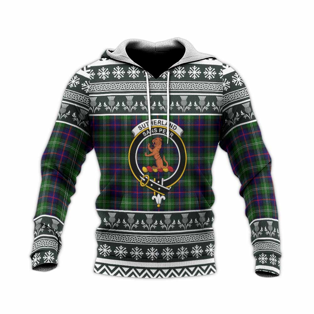 Sutherland Clan Tartan Christmas Knitted Hoodie with Family Crest - Tartan Vibes Clothing