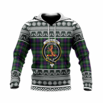 Sutherland Clan Tartan Christmas Knitted Hoodie with Family Crest