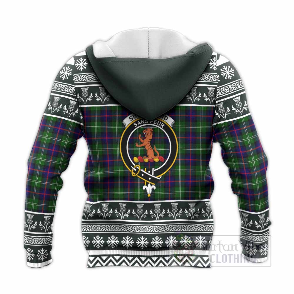 Sutherland Clan Tartan Christmas Knitted Hoodie with Family Crest - Tartan Vibes Clothing