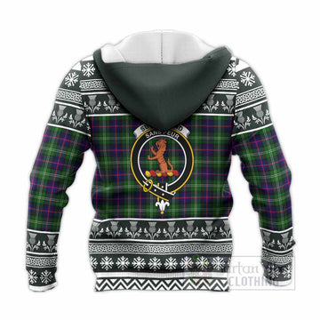 Sutherland Clan Tartan Christmas Knitted Hoodie with Family Crest