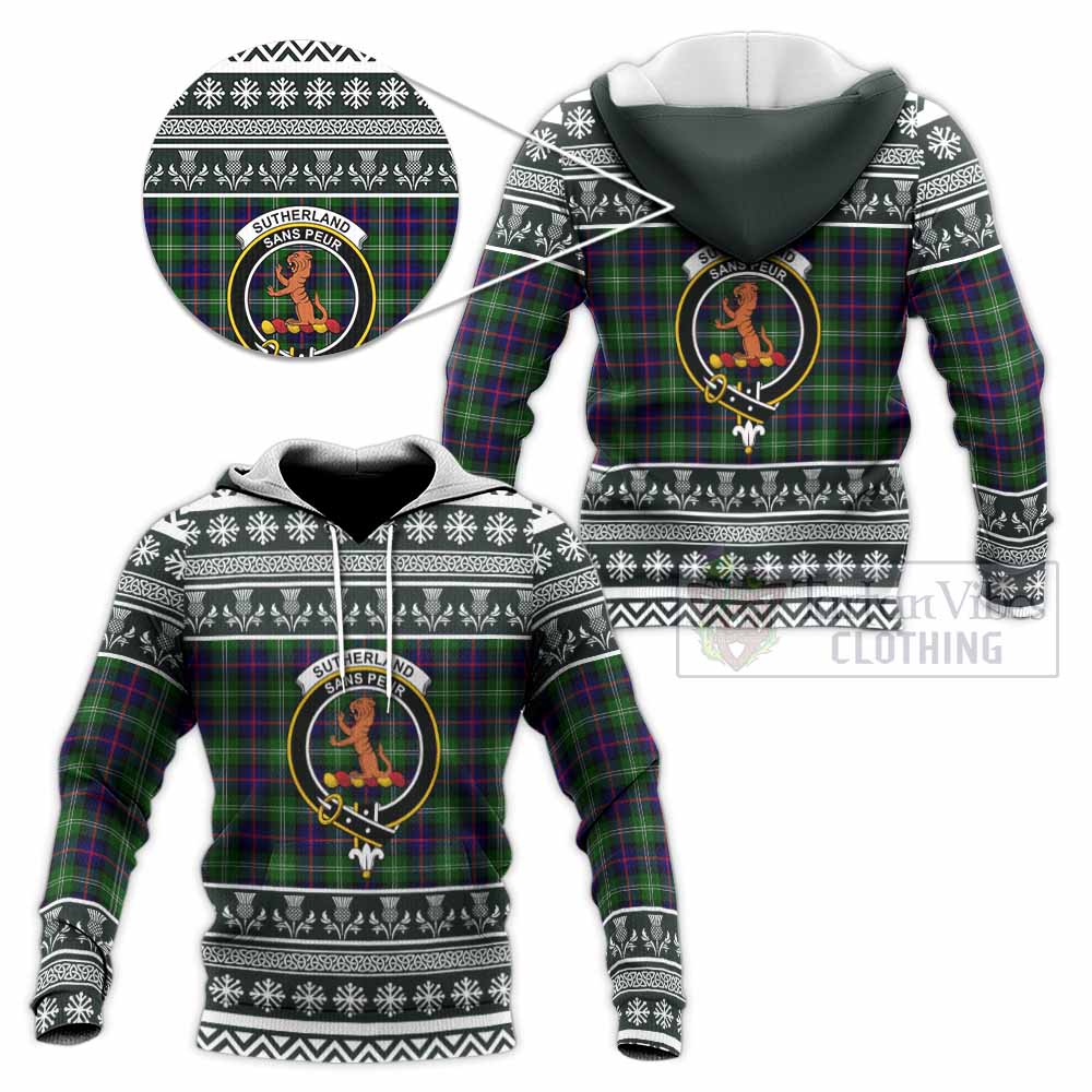Sutherland Clan Tartan Christmas Knitted Hoodie with Family Crest - Tartan Vibes Clothing