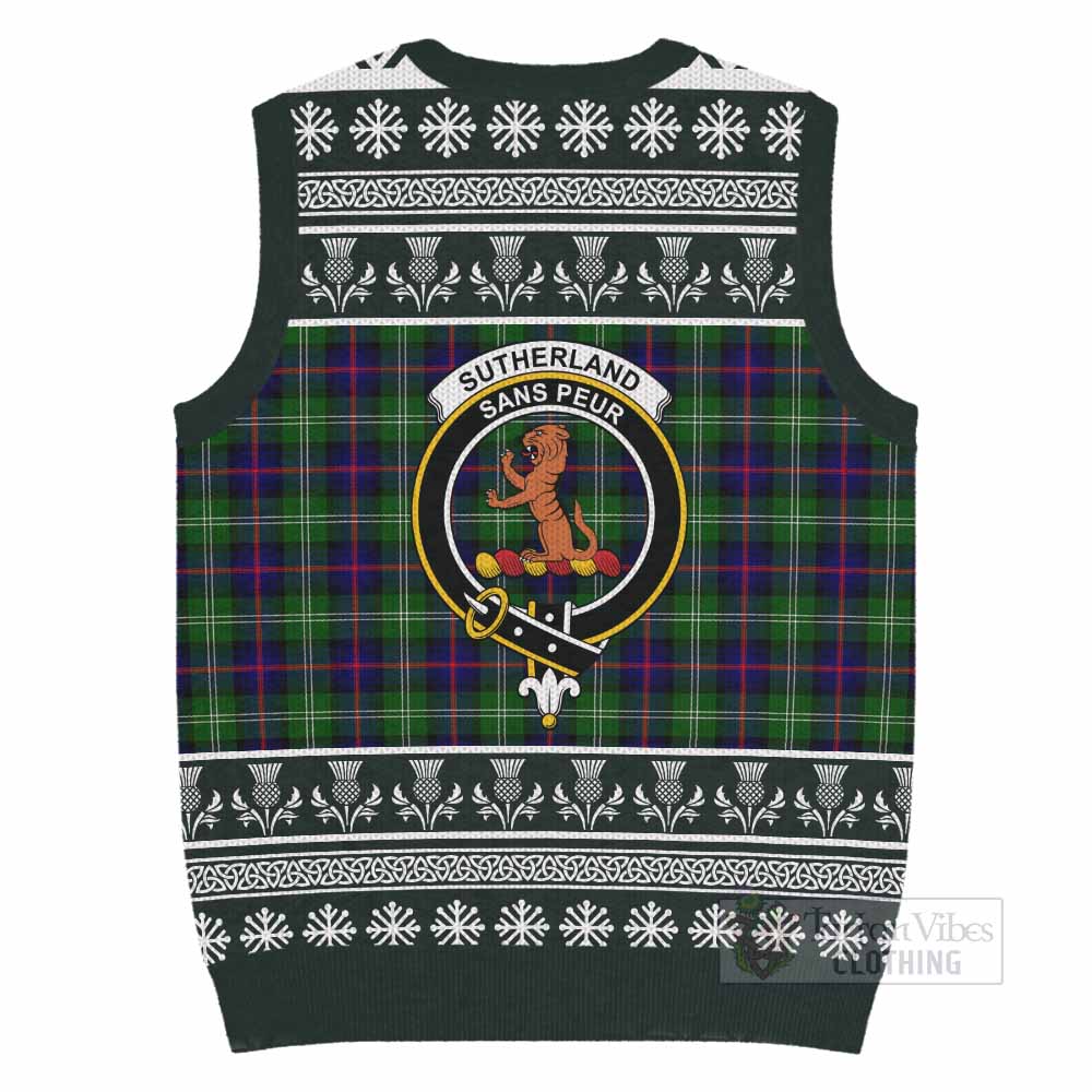 Sutherland Clan Tartan Christmas Knitted V-Neck Vest with Family Crest - Tartan Vibes Clothing