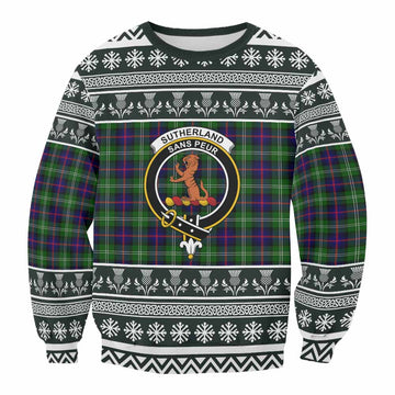 Sutherland Clan Tartan Christmas Sweatshirt with Family Crest