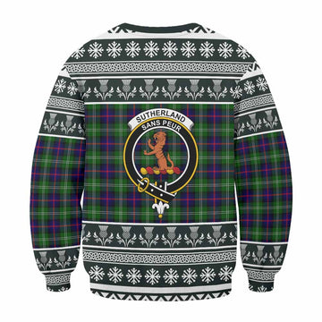 Sutherland Clan Tartan Christmas Sweatshirt with Family Crest