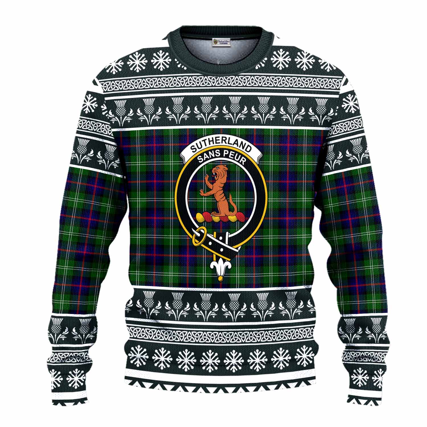 Sutherland Clan Tartan Christmas Ugly Sweater with Family Crest - Tartan Vibes Clothing