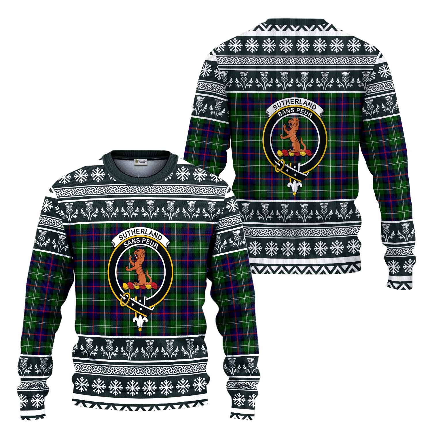 Sutherland Clan Tartan Christmas Ugly Sweater with Family Crest - Tartan Vibes Clothing