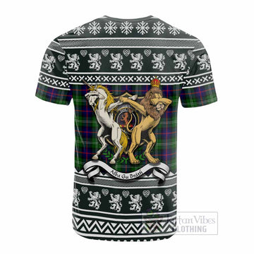 Sutherland Clan Tartan Crest Christmas Cotton T-shirt Coat of Arms Funny Style