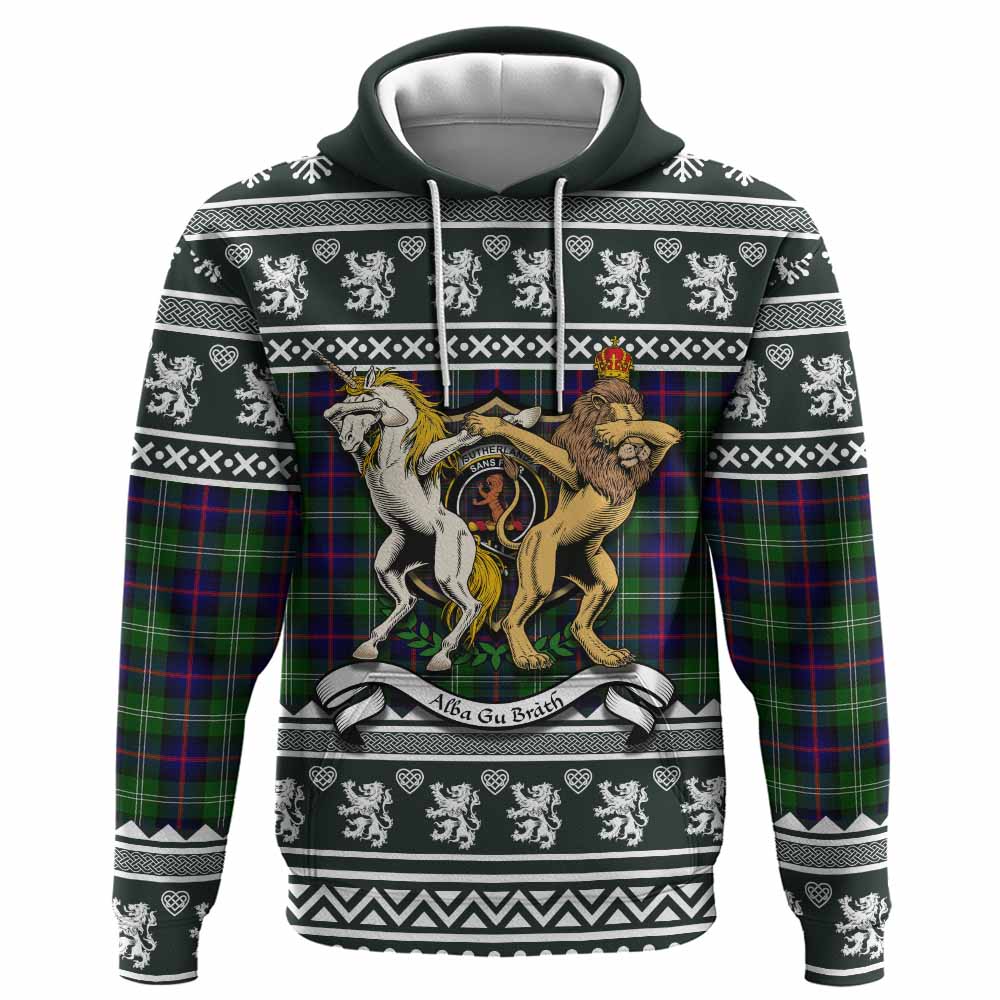 Sutherland Clan Tartan Crest Christmas Hoodie Coat of Arms Funny Style - Tartan Vibes Clothing