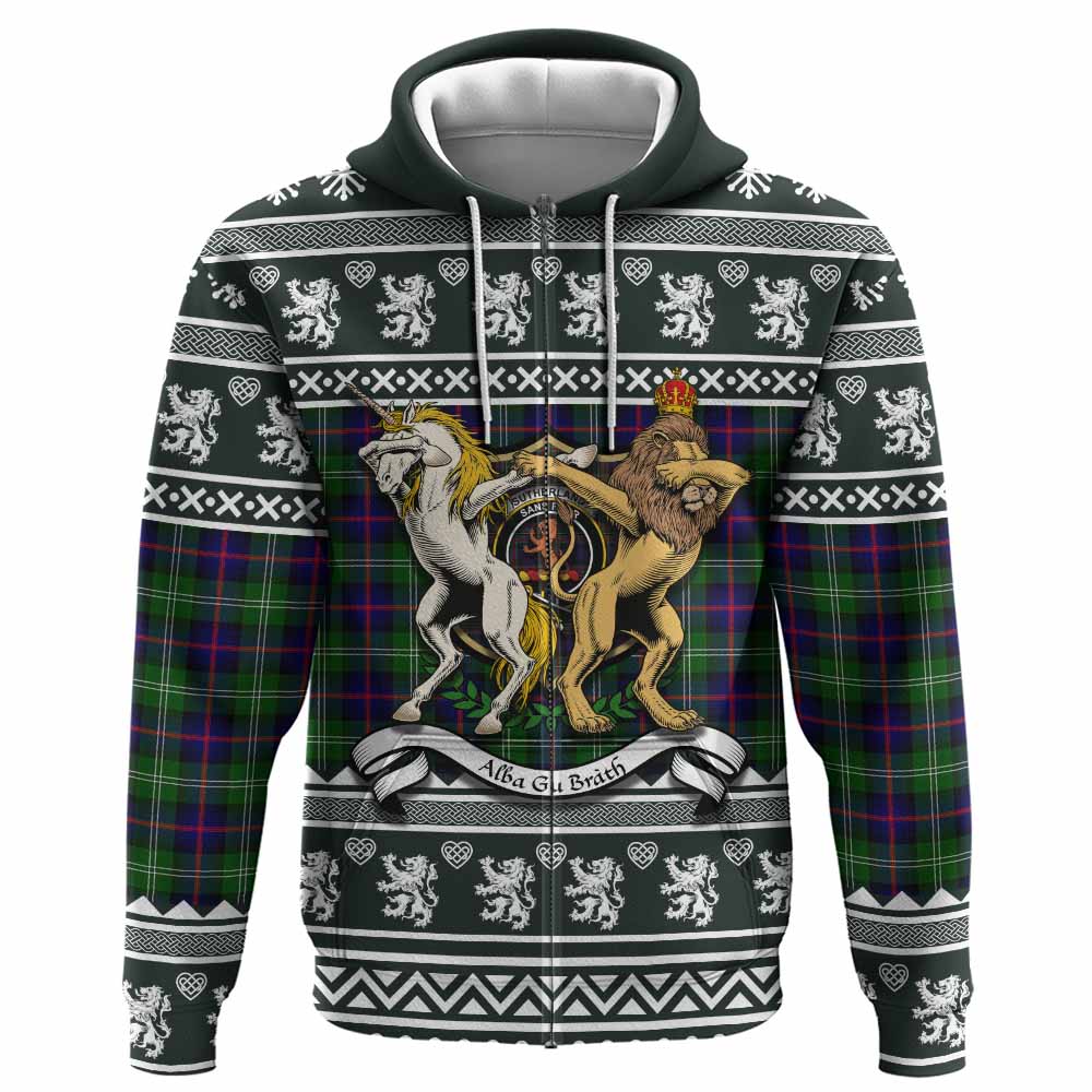 Sutherland Clan Tartan Crest Christmas Hoodie Coat of Arms Funny Style - Tartan Vibes Clothing