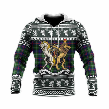 Sutherland Clan Tartan Crest Christmas Knitted Hoodie Coat of Arms Funny Style