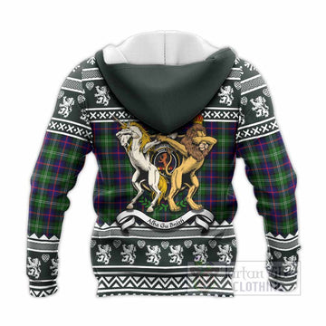 Sutherland Clan Tartan Crest Christmas Knitted Hoodie Coat of Arms Funny Style