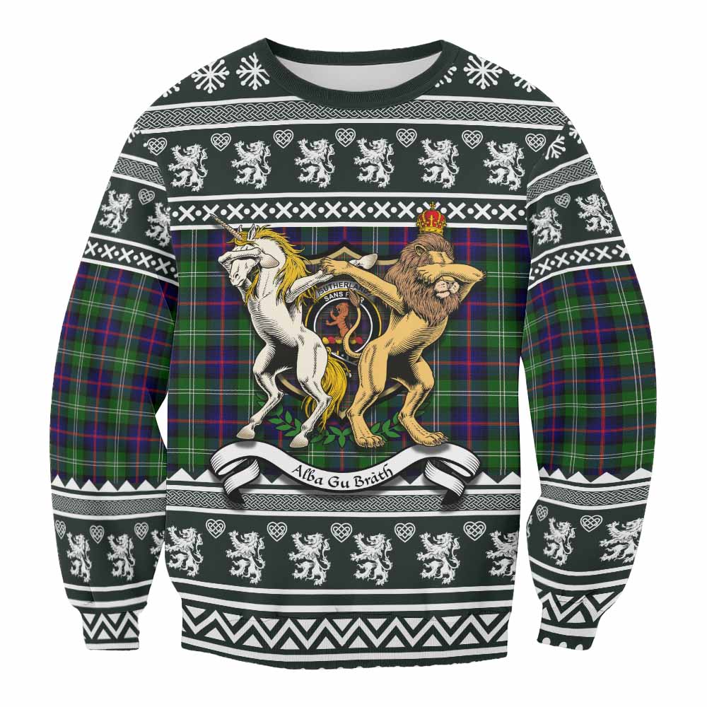 Sutherland Clan Tartan Crest Christmas Sweatshirt Coat of Arms Funny Style - Tartan Vibes Clothing