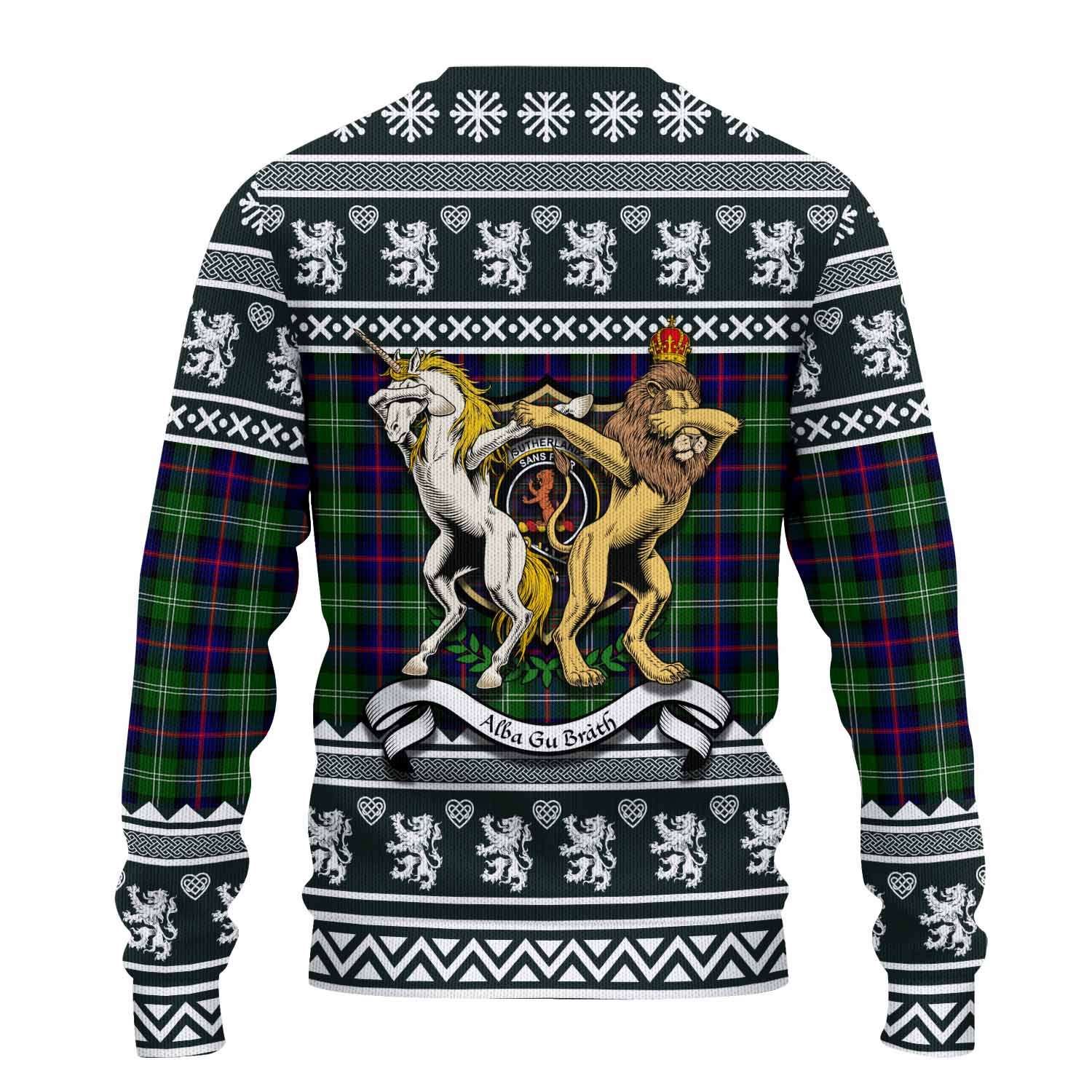Sutherland Clan Tartan Crest Christmas Ugly Sweater Coat of Arms Funny Style - Tartan Vibes Clothing