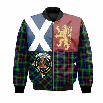 Sutherland Crest Tartan Bomber Jacket with Lion Rampant Saltire Style