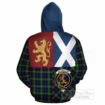 Sutherland Crest Tartan Cotton Hoodie with Lion Rampant Saltire Style