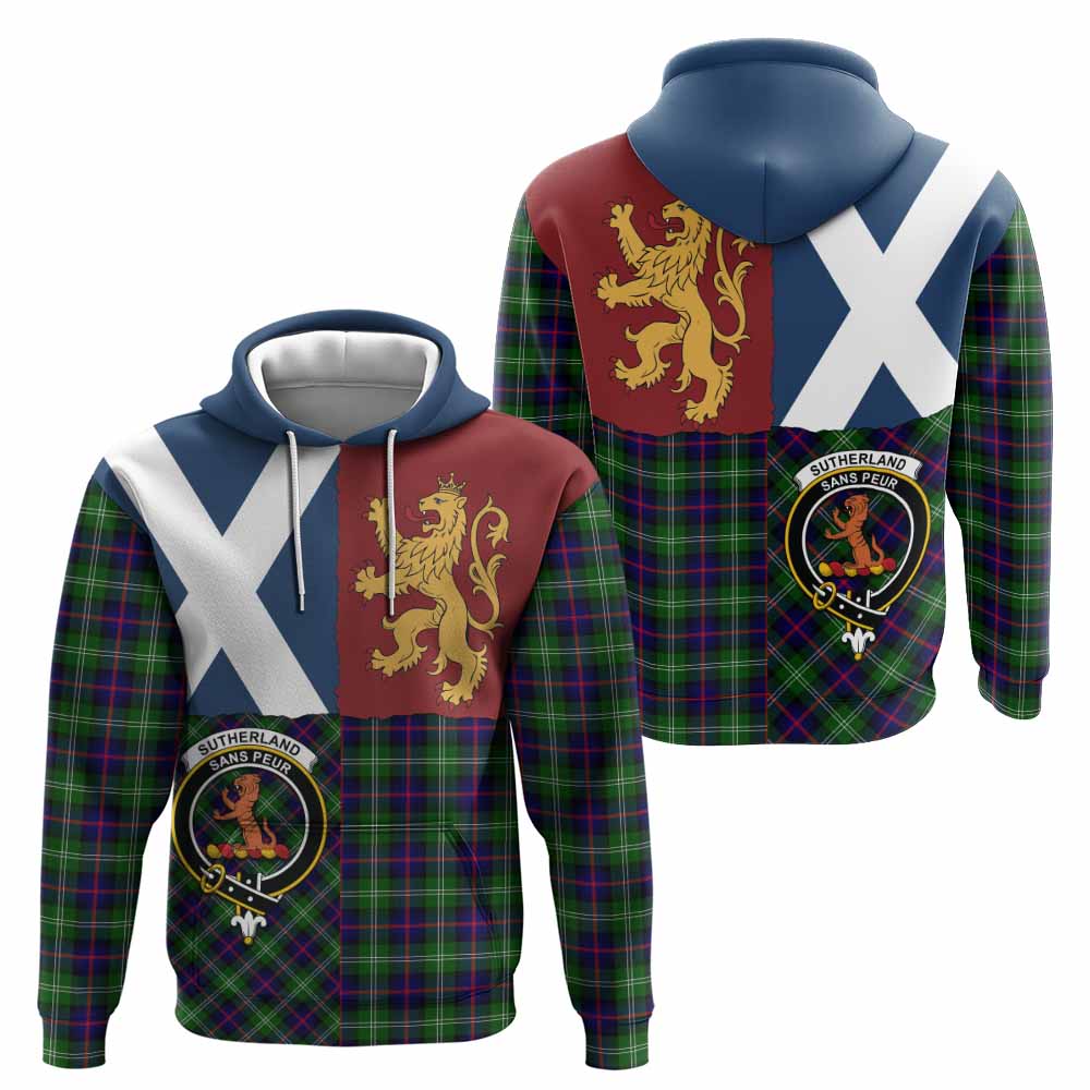 Sutherland Crest Tartan Hoodie with Lion Rampant Saltire Style