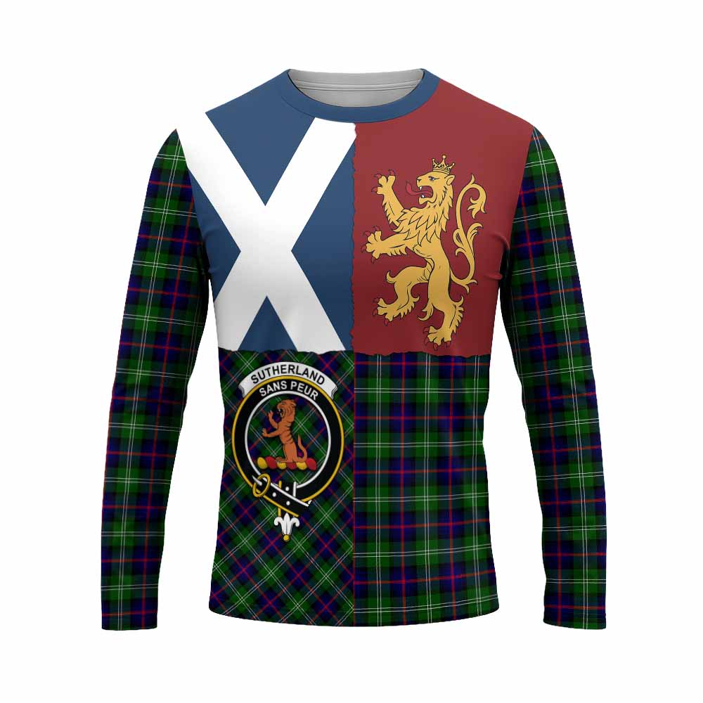 Sutherland Crest Tartan Long Sleeve T-Shirt with Lion Rampant Saltire Style