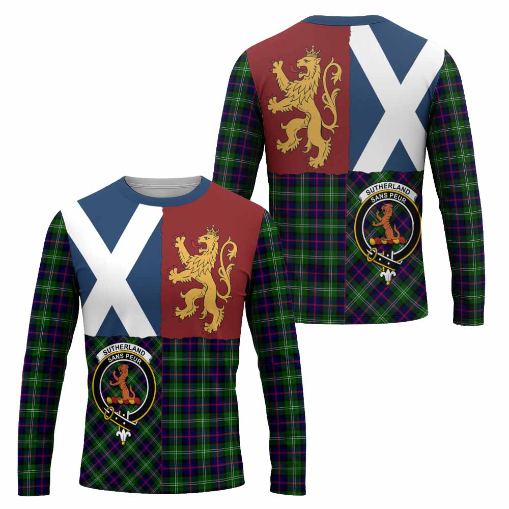Sutherland Crest Tartan Long Sleeve T-Shirt with Lion Rampant Saltire Style