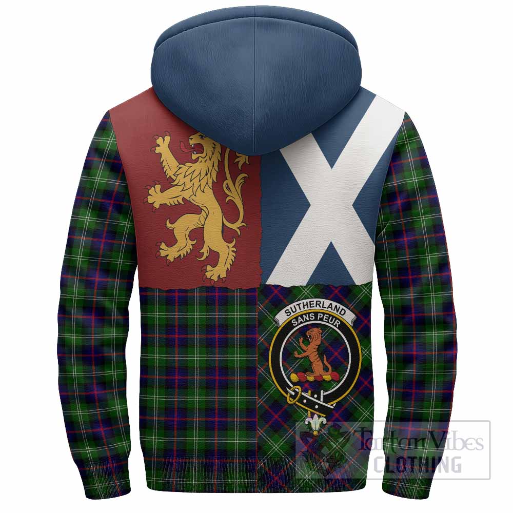Sutherland Crest Tartan Sherpa Hoodie with Lion Rampant Saltire Style