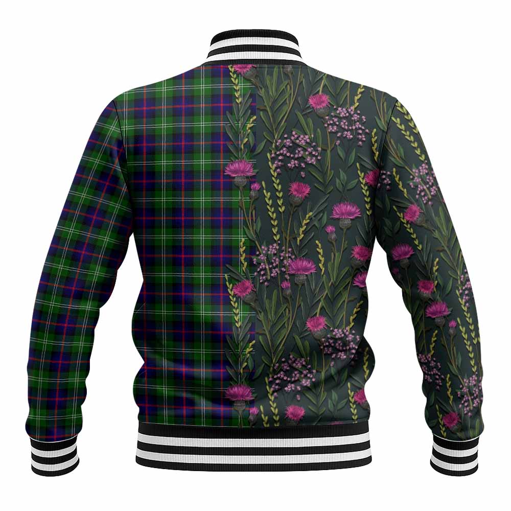 Sutherland Family Crest Tartan Baseball Jacket Scottish Thistle Flower Pattern Half Style - Tartan Vibes Clothing