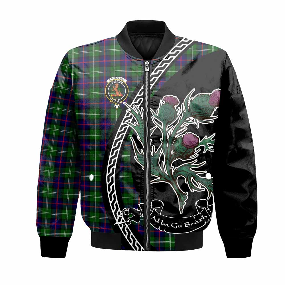 Sutherland Family Crest Tartan Bomber Jacket Alba Thistle Inspired - Tartan Vibes Clothing