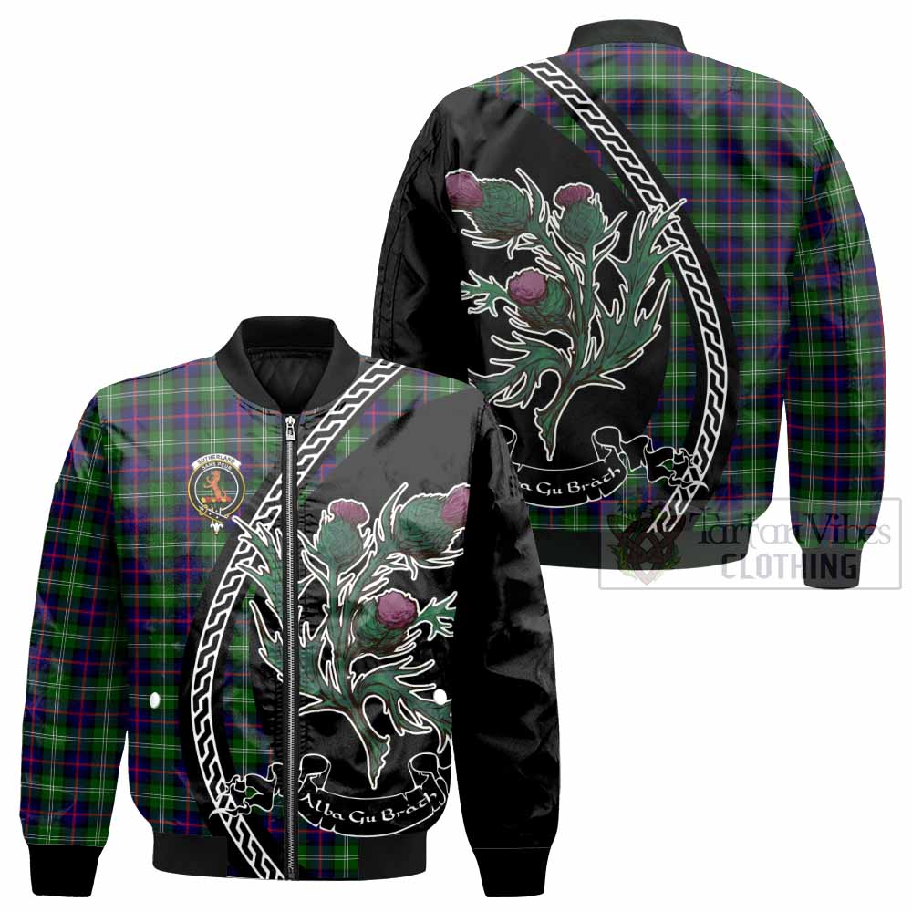 Sutherland Family Crest Tartan Bomber Jacket Alba Thistle Inspired - Tartan Vibes Clothing