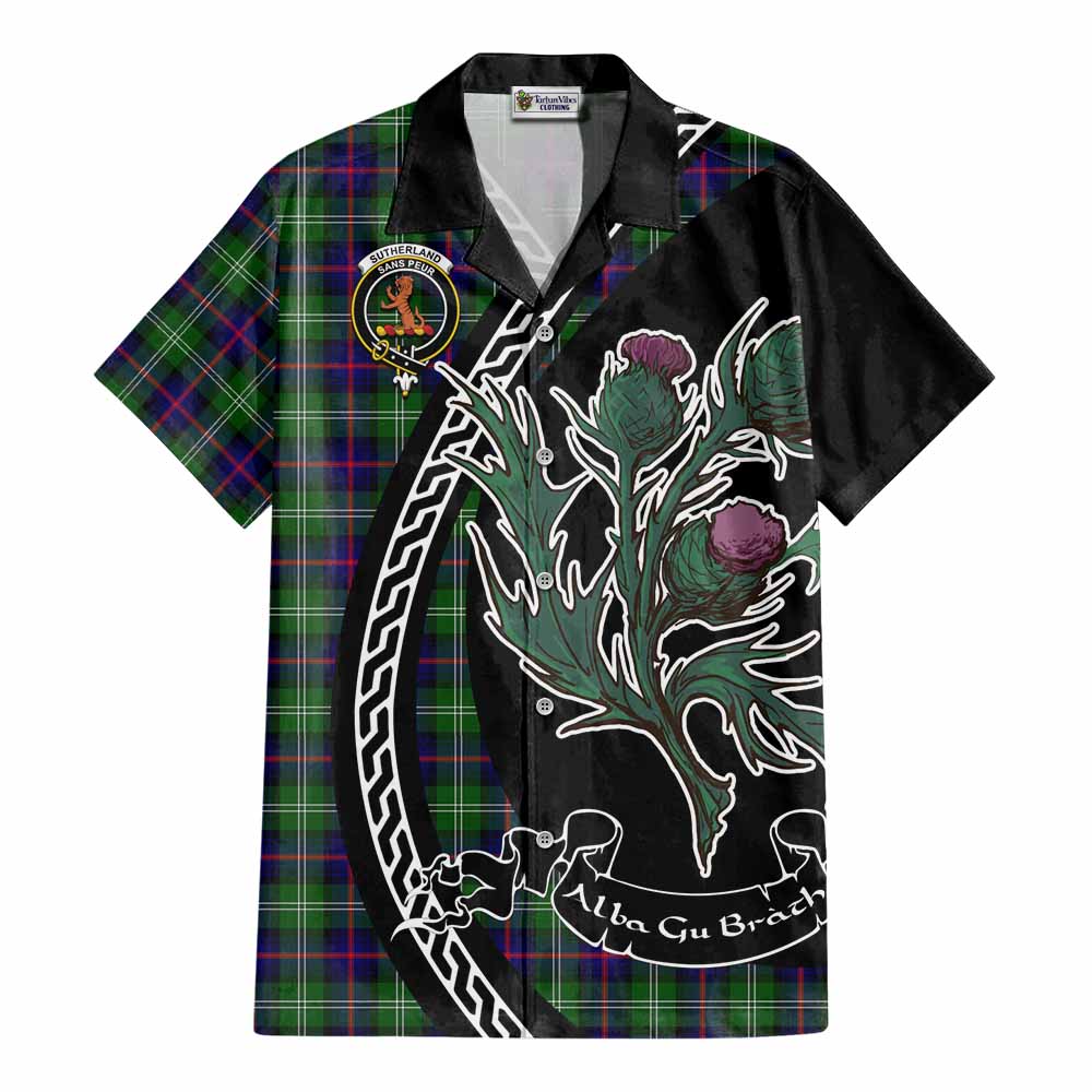 Sutherland Family Crest Tartan Cotton Hawaiian Shirt Alba Thistle Inspired - Tartan Vibes Clothing