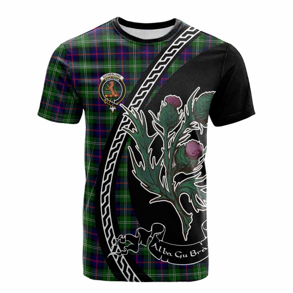 Sutherland Family Crest Tartan Cotton T-shirt Alba Thistle Inspired - Tartan Vibes Clothing