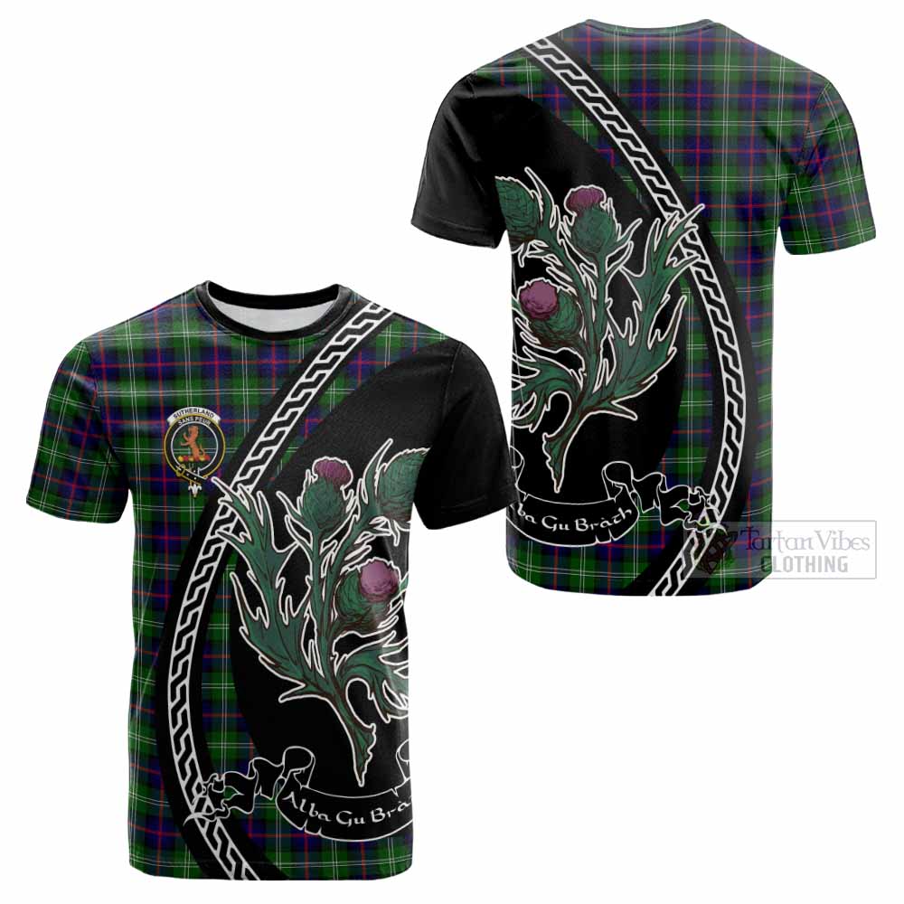 Sutherland Family Crest Tartan Cotton T-shirt Alba Thistle Inspired - Tartan Vibes Clothing