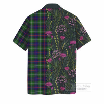 Sutherland Family Crest Tartan Hawaiian Shirt Scottish Thistle Flower Pattern Half Style