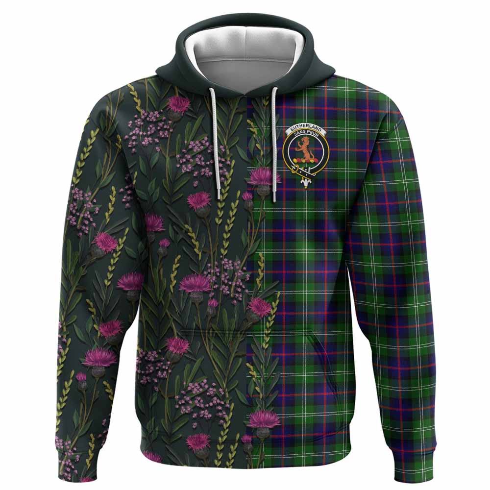 Sutherland Family Crest Tartan Hoodie Scottish Thistle Flower Pattern Half Style - Tartan Vibes Clothing