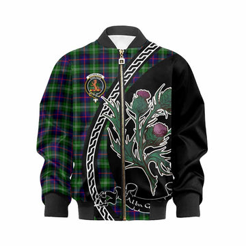 Sutherland Family Crest Tartan Kid Bomber Jacket Alba Thistle Inspired