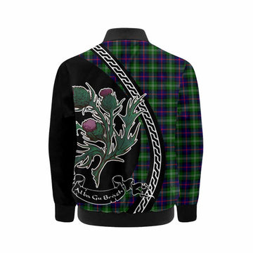 Sutherland Family Crest Tartan Kid Bomber Jacket Alba Thistle Inspired
