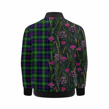 Sutherland Family Crest Tartan Kid Bomber Jacket Scottish Thistle Flower Pattern Half Style