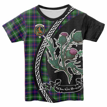Sutherland Family Crest Tartan Kid T-shirt Alba Thistle Inspired - Tartan Vibes Clothing