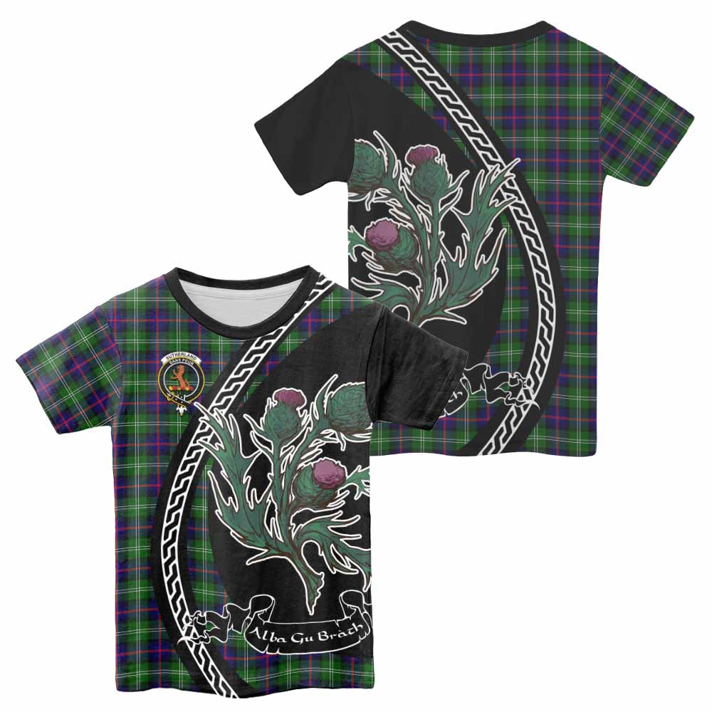 Sutherland Family Crest Tartan Kid T-shirt Alba Thistle Inspired - Tartan Vibes Clothing