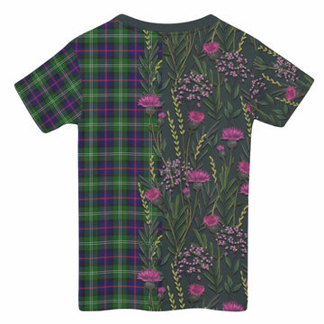 Sutherland Family Crest Tartan Kid T-shirt Scottish Thistle Flower Pattern Half Style - Tartan Vibes Clothing