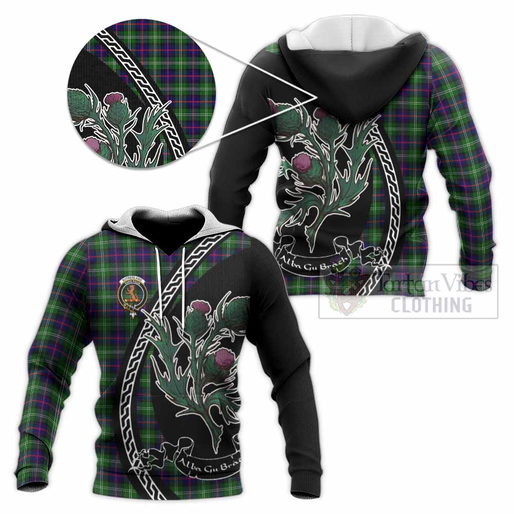 Sutherland Family Crest Tartan Knitted Hoodie Alba Thistle Inspired - Tartan Vibes Clothing